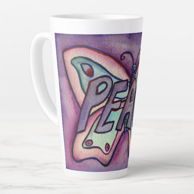 Peace Word Art Purple Papillon Wing Cup Latte Mug (Angle gauche)