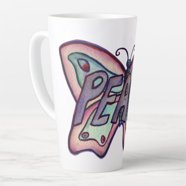 Peace Word Art Purple Papillon Wing Cup Latte Mug (Angle gauche)