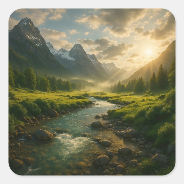 Peaceful Mountain River Nature Landscape Sticker (Devant)
