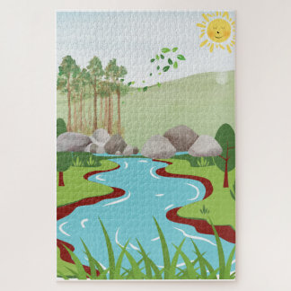 Peaceful Nature River Puzzle – Whimsical Landscape