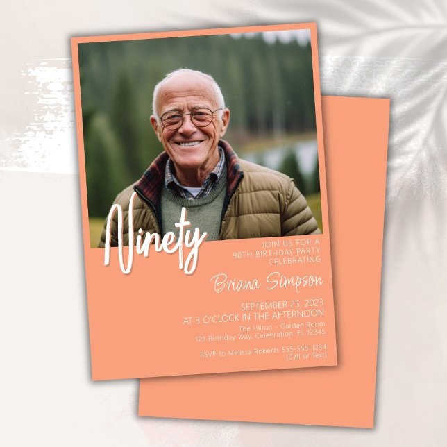 Peach 90th Birthday Photo Invitation (Créateur téléchargé)
