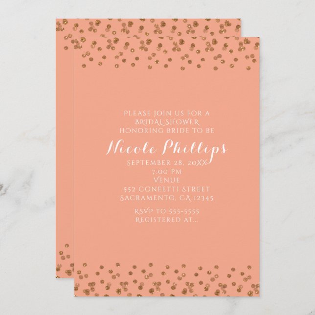 Peach and Gold Modern Glam Toute invitation Événem (Devant / Derrière)