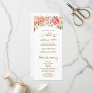 Peach and Pink Peony Flowers Programme de mariage