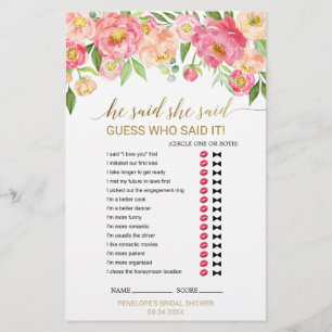 Peach and Pink Peony "He Said She Said" Jeu