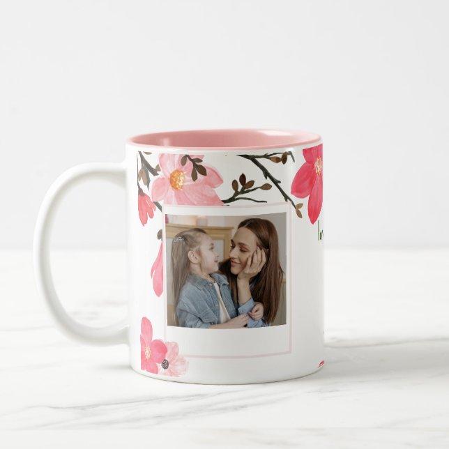 Peach Blossom Aquarelle Fête des Mères Photo Mug (Gauche)