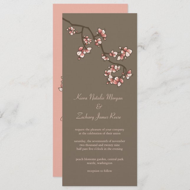 Peach Blossoms Sakura Mariage chinois Invitation (Devant / Derrière)