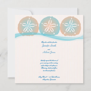 Peach Blue Sand Dollars Beach Wedding Invitation