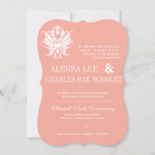 Peach Blush Damask Modern Chalkboard Invitation