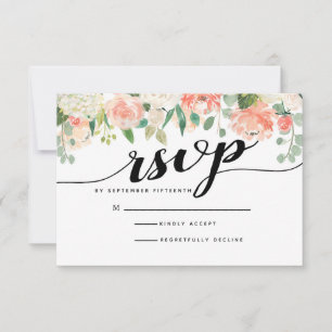 Peach & Blush Flowers Mariage Carte RSVP