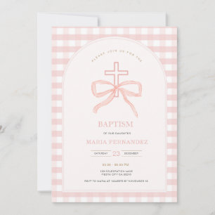 Peach Bow Coquette Christening Invitation