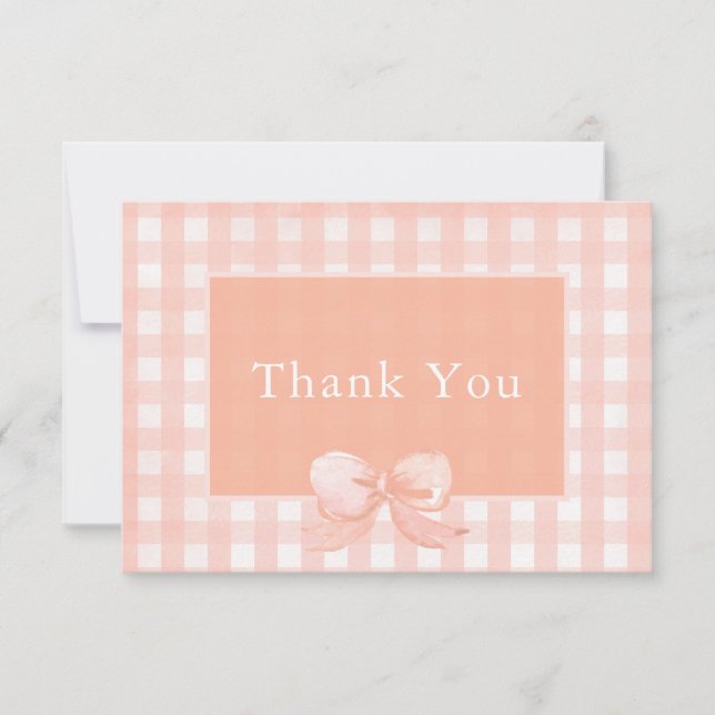 Peach Bow En vichy Carte de remerciements (Devant)