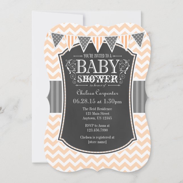 Peach Chalkboard Chevron Baby shower Invitation (Devant)