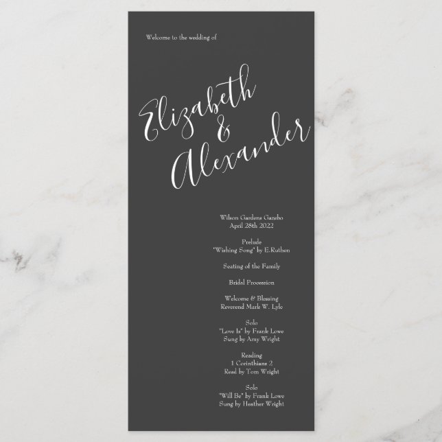 Peach Charcoal Grey Peony Rose Wedding Programmes (Devant)