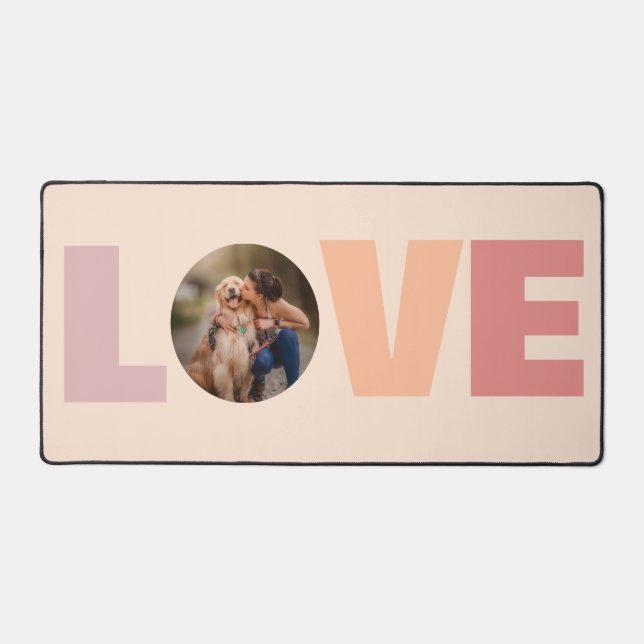 Peach Dog Photo Love Typographie Bureau Mat (Recto)