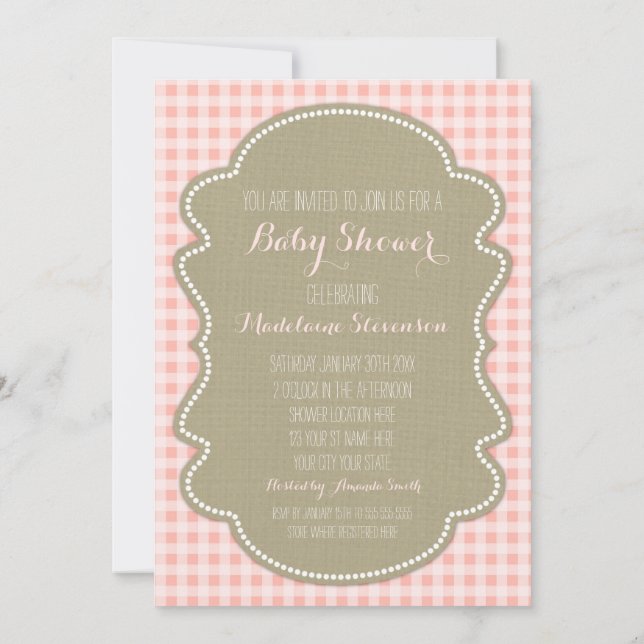Peach En vichy Burlap Baby Shower Invitations (Dos)