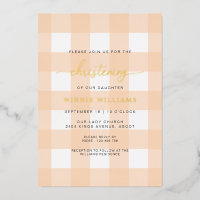 Peach En vichy Christening Foil Invitation