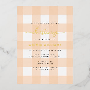 Peach En vichy Christening Foil Invitation