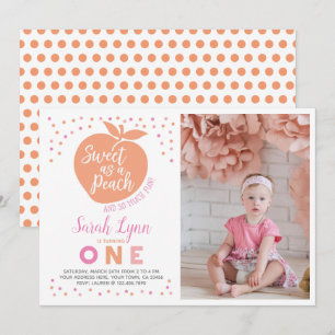 Peach First Birthday Invitation avec photo
