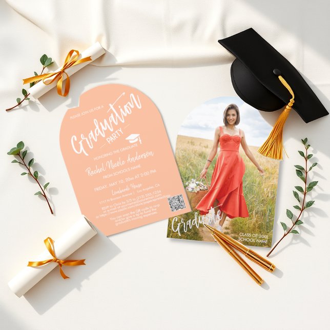 Peach Fizz Arch Photo Grad Invitation (Créateur téléchargé)