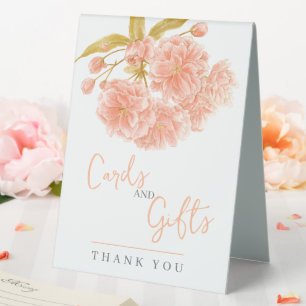 Peach fleurs fleurs mariage cartes de signe et cad