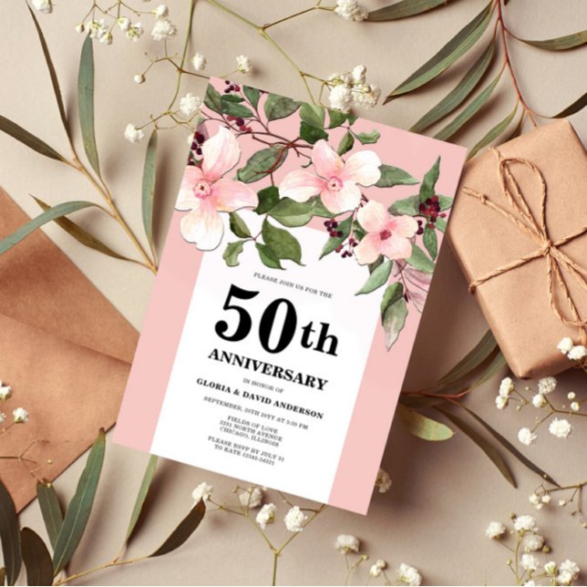 Peach Floral 50th Wedding Anniversary Invitation (Créateur téléchargé)