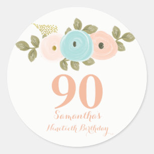 Peach Floral Aquarelle Sticker 90e Anniversaire