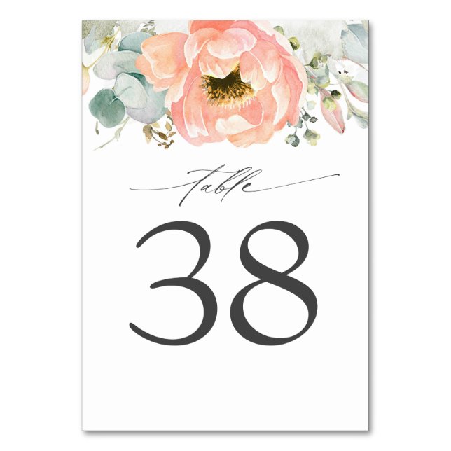 Peach Floral Mariage Tableau Numéro Cartes (Par défaut)