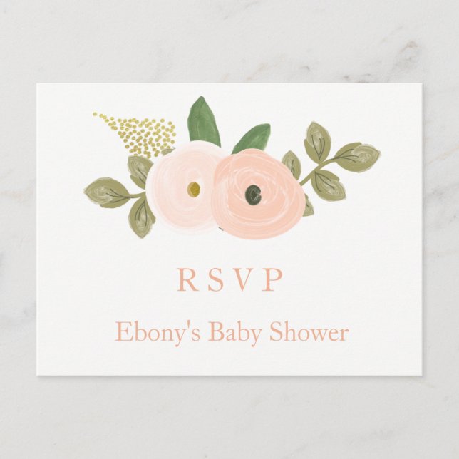 Peach Floral Watercolor Baby shower carte postale  (Devant)