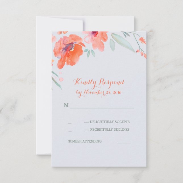 Peach Floral Watercolor Wedding Cartes Rsvp (Devant)