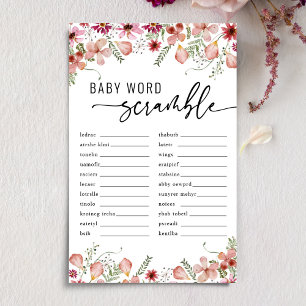 Peach Florals Baby Word Scramble Baby shower Jeu