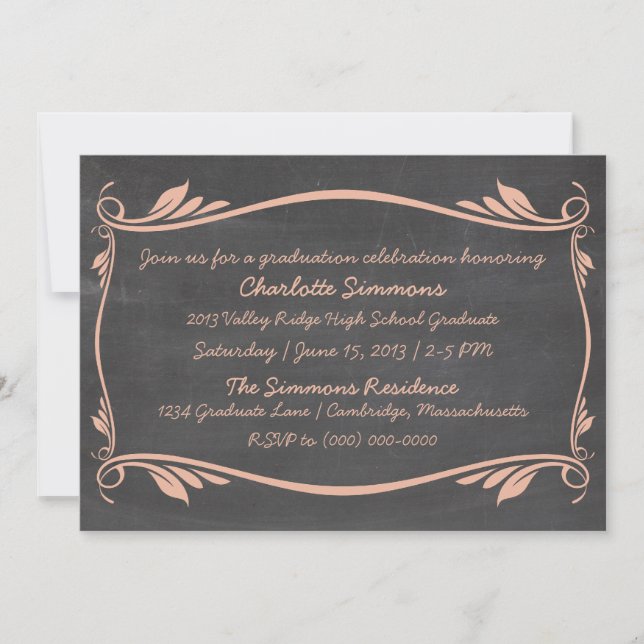 Peach Flourish Chalkboard Invitation (Devant)