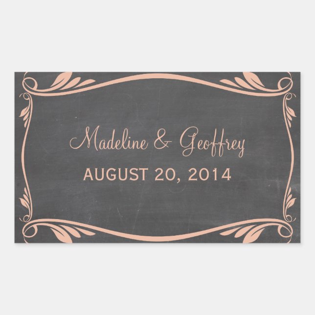 Peach Flourish Chalkboard Mariage Stickers (Devant)