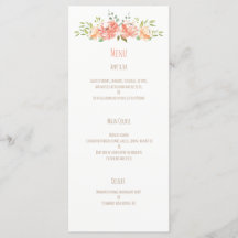 Peach flower watercolor menu mariage