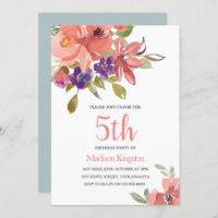 Peach Flowers Enfants Anniversaire Invitation