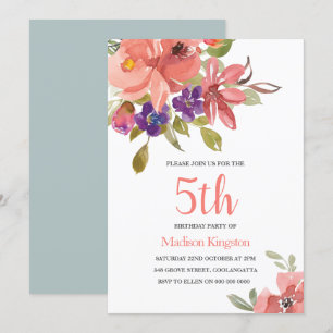 Peach Flowers Enfants Anniversaire Invitation