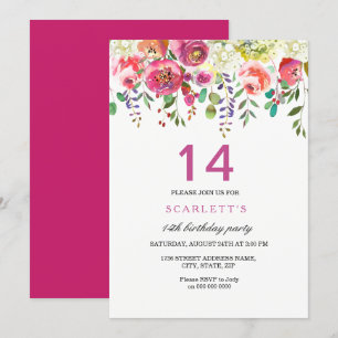 Peach Flowers rose 14e anniversaire Invitation de 