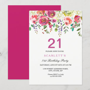 Peach Flowers rose 21ème anniversaire Invitation