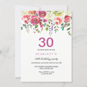 Peach Flowers rose 30th Birthday Party Invitation