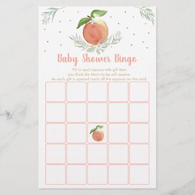 Peach Gold Floral Baby shower Jeu de Bingo (Devant)