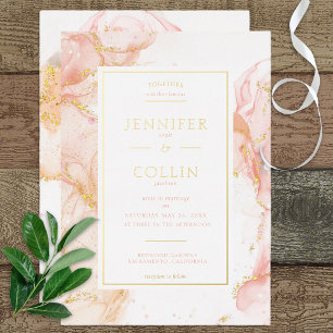 Peach & Gold Foil Marbleus Faire-part de mariage