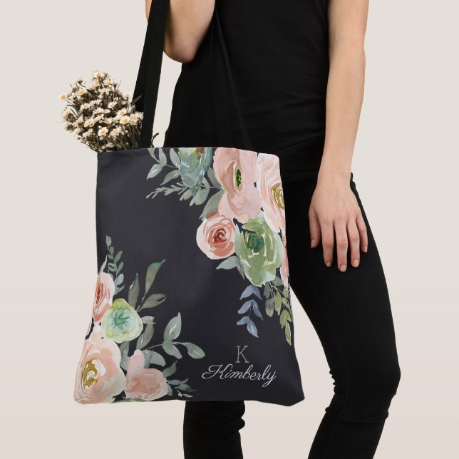 Peach Green Navy Pastel Initial Monogram Sac fourr (De près)