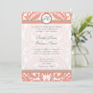 PEACH Grey Victorian Mariage damassé Invitations