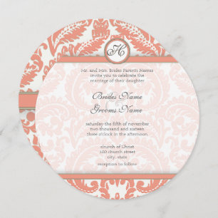 PEACH Grey Victorian Mariage damassé Invitations