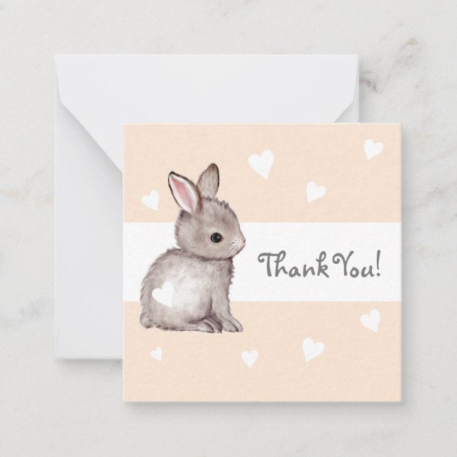 Peach Heart Bunny Baby shower Cartes pour notes de (Devant)