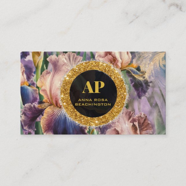 *~ PEACH Iris QR AP10 Fleurs Carte de visite or Ir (Devant)