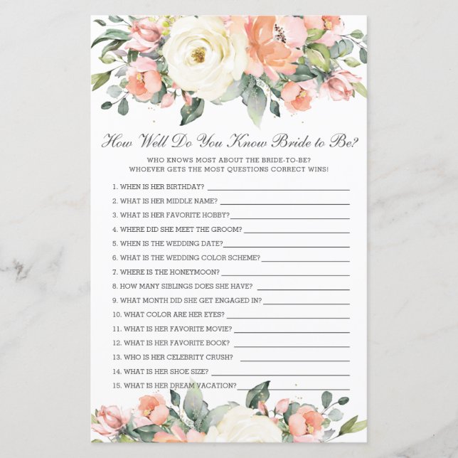 Peach Ivory Floral How Well You Kin Bride to Be (Devant)