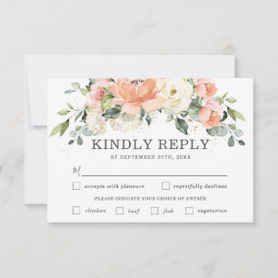 Peach Ivory Floral Mariage Meice Choice Carte RSVP