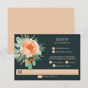 Peach Jade Turquoise Floral Wedding Cartes RSVP
