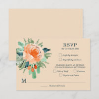 Peach Jade Turquoise Floral Wedding Cartes RSVP