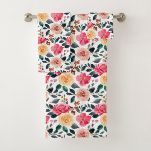 Peach Jaune Rose Vert Fille Motif Floral